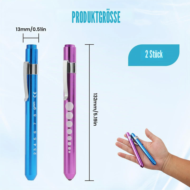 Pack of 2 Diagnostic Light Pupil Light - Reusable LED Pen Lamp with Pocket Clip for Students - Pupil Light - Penlight (Red and Blue)