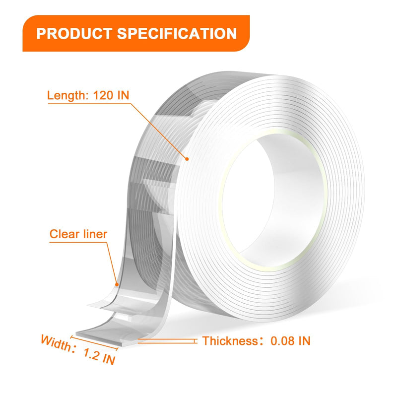Heavy Duty Double Sided Nano Tape, 120" Removable & Resuable No Residue Nano Tape for Picture Hanging, Indoor Decor, Mirrors & Home Organization, Room Decoration 120IN/10FT