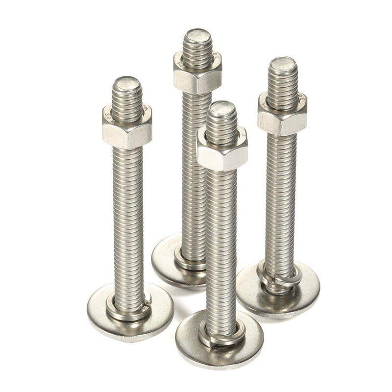 [Australia - AusPower] - 4 Sets 3/8-16 x 6" Hex Head Screws Bolts, Nuts, Extra-large and Thick Flat & Lock Washers, Fully Threaded, Stainless Steel 18-8, Bright Finish 3/8-16 x 6" 4 