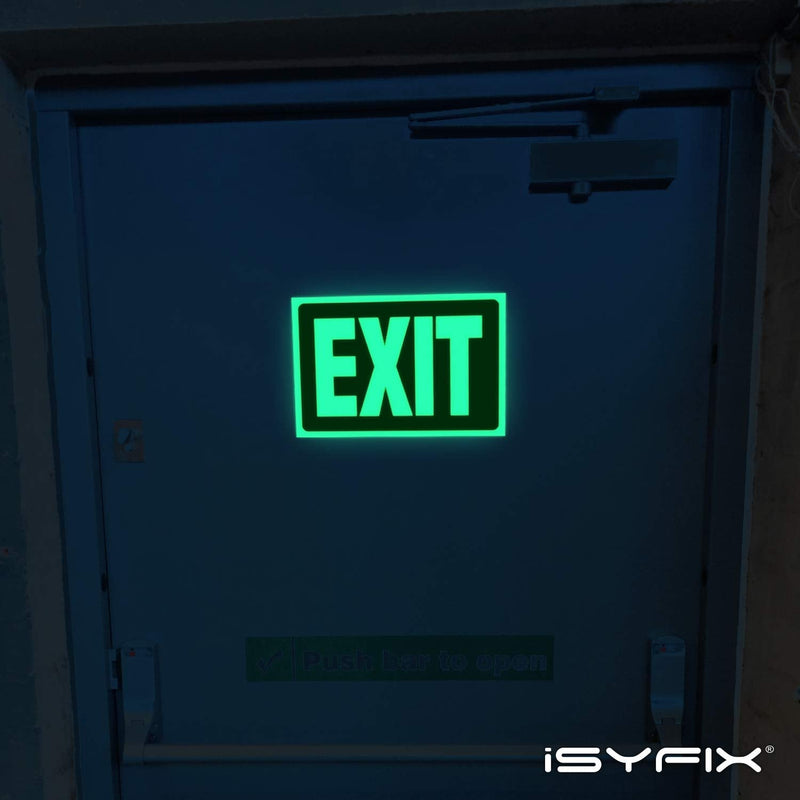 [Australia - AusPower] - iSYFIX Exit Glow in the Dark Sign Stickers Red – 2 Pack 10x7 Inch – Photoluminescent Vinyl, Laminated for UV, Weather & Fade Resistance, Indoor & Outdoor for Business, School, Office, Warehouse Photoluminescent Premium Quality Vinyl, UV Protected 
