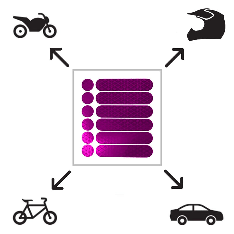 customTAYLOR33 High Intensity Grade Reflective Safety Decals/Stickers for Motorcycle, Bicycle, Snowboarding, Racing Helmets or Vehicles (Set of 2 (12 Strips & 12 Circles), Special Edition Purple) Set of 2 (12 Strips & 12 Circles)