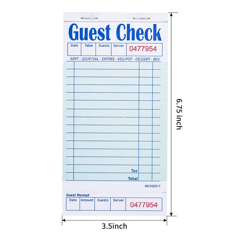 Guest Checks Server Note Pads 300 Sheets Waitress Notepad for Restaurants (6 Books) 3.5" x 6.75" Per Ticket Book Checks With Bottom (6 Books)