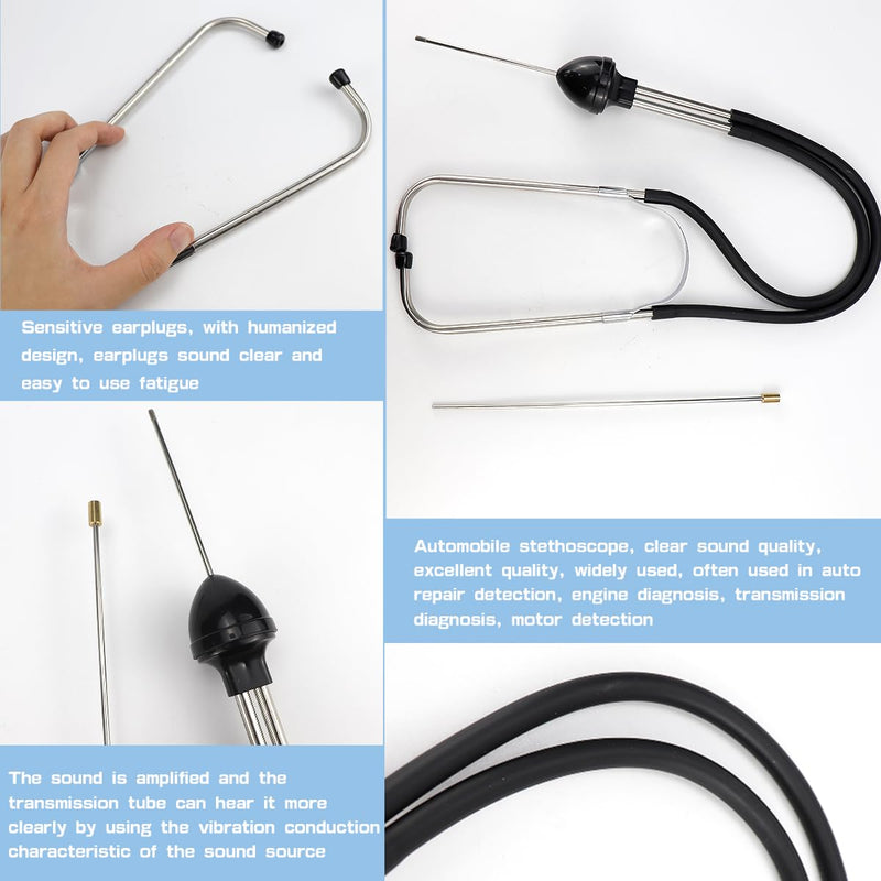 [Australia - AusPower] - Engine Stethoscope Set Auto Mechanics Stethoscope Stainless Steel Car Engine Cylinder Stethoscope Engine Rattle Detector Mechanical Noise Hearing Tool Car Engine Diagnostic Repair Stethoscope 