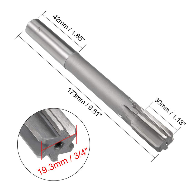 [Australia - AusPower] - uxcell Chucking Reamer 3/4", H7 HSS Lathe Machine Reamer 6 Straight Flutes, Round Shank Milling Cutting Tool, Reaming Drill Bit for Stainless Steel Metal Hole 3/4" 
