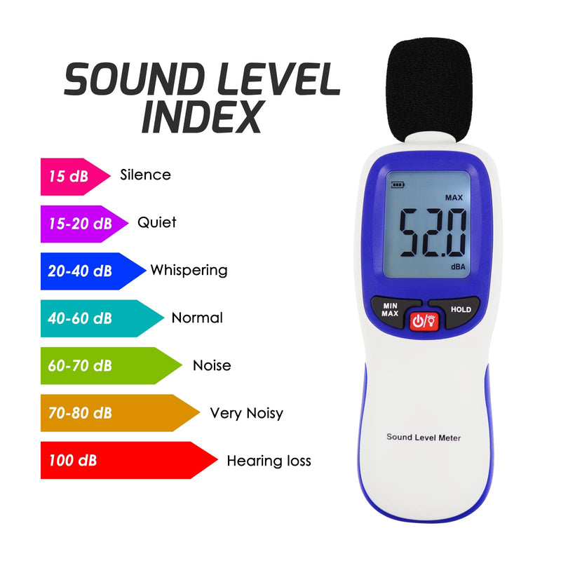 [Australia - AusPower] - Sound Level Meter, Digital Sound Level Meter with Bluetooth Enabled Decibel Meter 30~130dBA Range MAX/MIN Data Hold with LCD Display and Backlight for Home, School Bluetooth sound level meter 