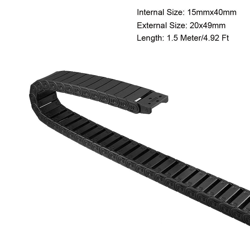 [Australia - AusPower] - uxcell Drag Chain Cable Carrier Semi Enclosed Open Type with End Connectors R28 15X40mm 1.5 Meter Plastic for Electrical CNC Router Machines Black 