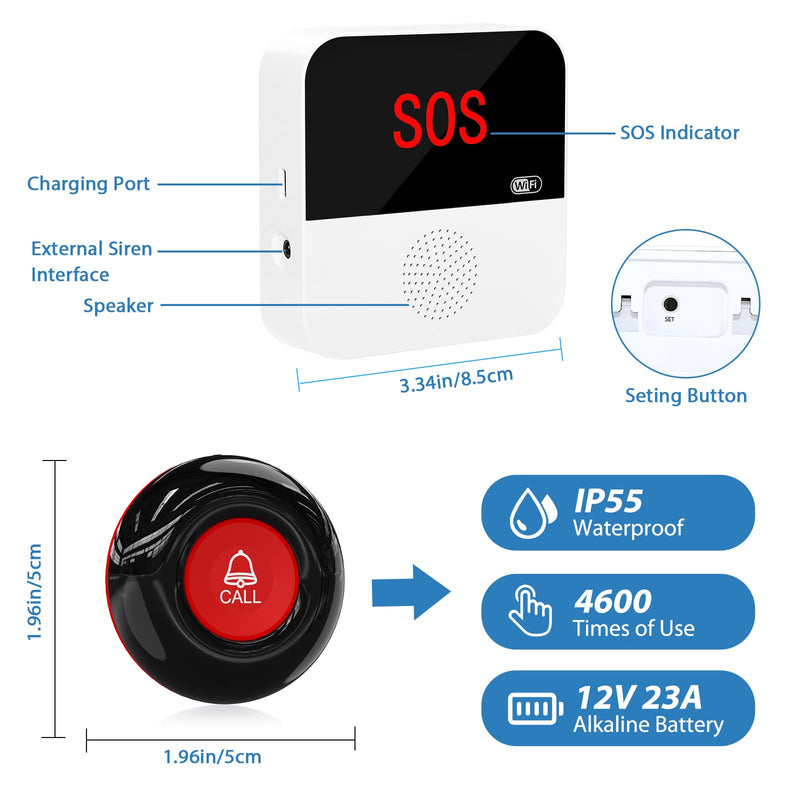 [Australia - AusPower] - WiFi Wireless Caregiver Pager Call Button System Emergency Alert System Life Alert Button for Seniors Patient Disabled Elderly 1 Call Button 1 Watch Button 1 Receiver(only Supports 2.4GHz Wi-Fi) 1 Button & 1 Watch & 1 Receiver 