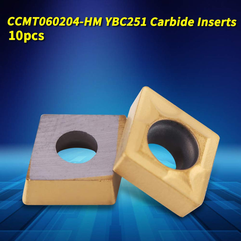 [Australia - AusPower] - 10pcs CNC Carbide Tip Inserts CCMT060204-HM YBC251 Knife Cutter Rotary Tool with Box for Preworking Steel Gold High Strength High Tenacity 10x6x2.5mm, Default 