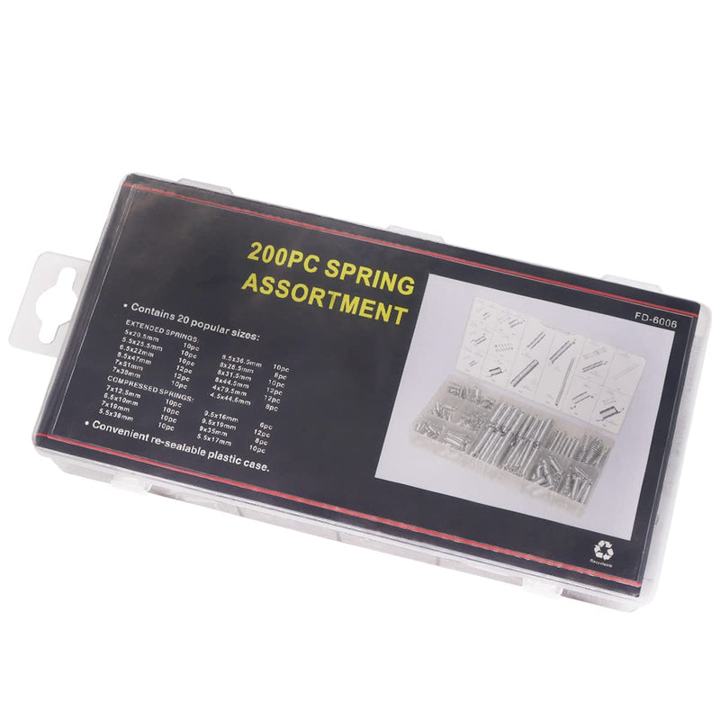 [Australia - AusPower] - 200PCS Spring Assortment Kit Zinc Plated Extension and Compression Springs Kit with 20 Different Sizes for Home Repairs & DIY 20 Sizes 