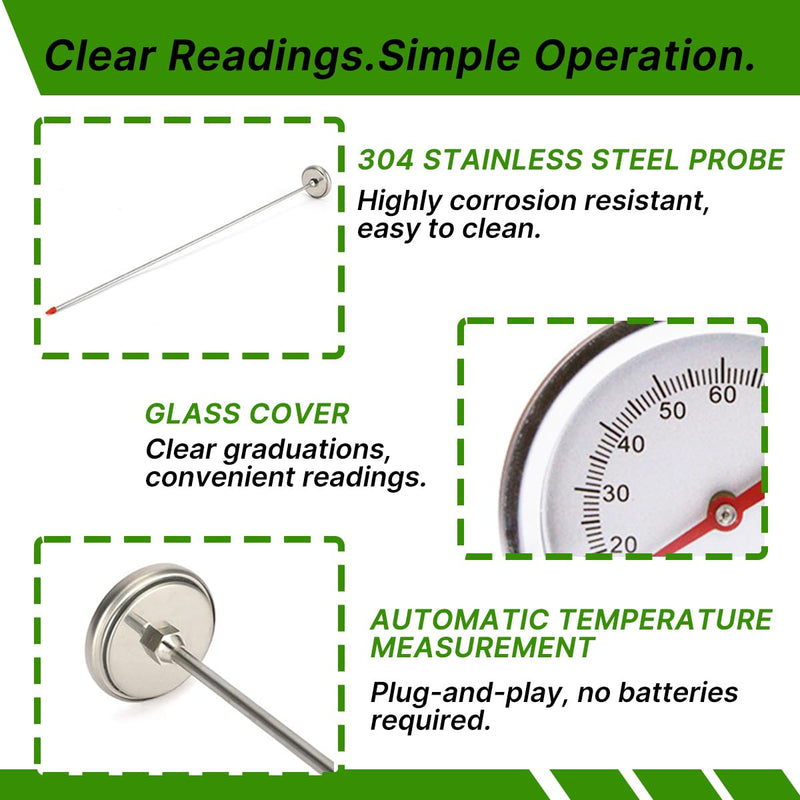 [Australia - AusPower] - Compost Thermometer with 36.4 in Stainless Ssteel Stem,Soil Thermometer Gardening Thermometers Hay Bale Thermometers for Composting,Organic Farming Professional Tool Gardeners 