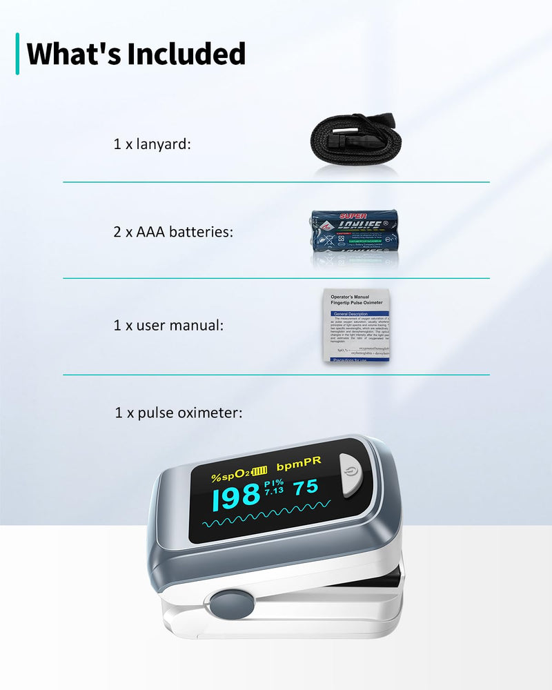 [Australia - AusPower] - Pulse Oximeter HealthTree Oxygen Monitor Fingertip, Bluetooth Pulse Ox with Free APP, O2 Pulse Oximeter Finger and Heart Rate Monitor, 2 X AAA Batteries, Lanyard Gray 