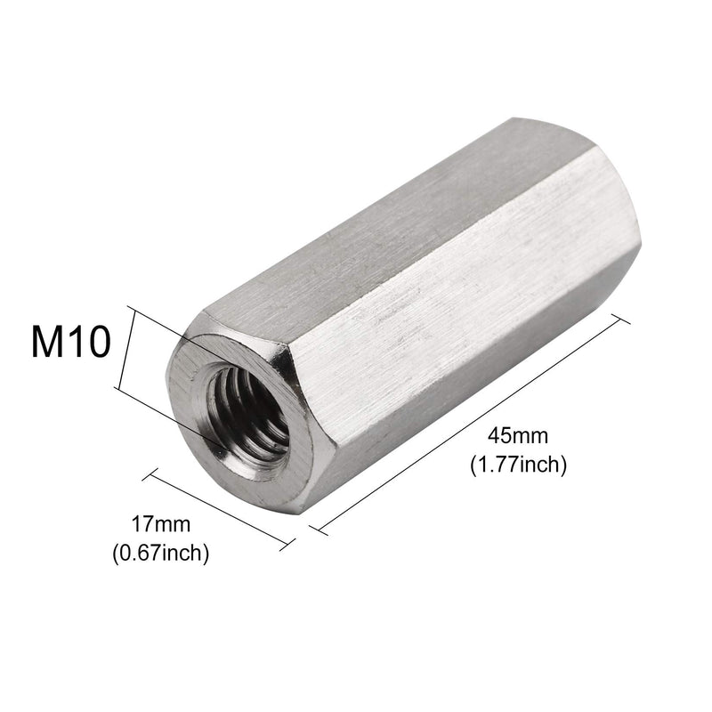 [Australia - AusPower] - Pack of4 M10 X 1.5-Pitch 45mm Length Hex Width17mm Metric Hex Coupling Nut 304 Stainless Steel Rod Coupling Nuts 