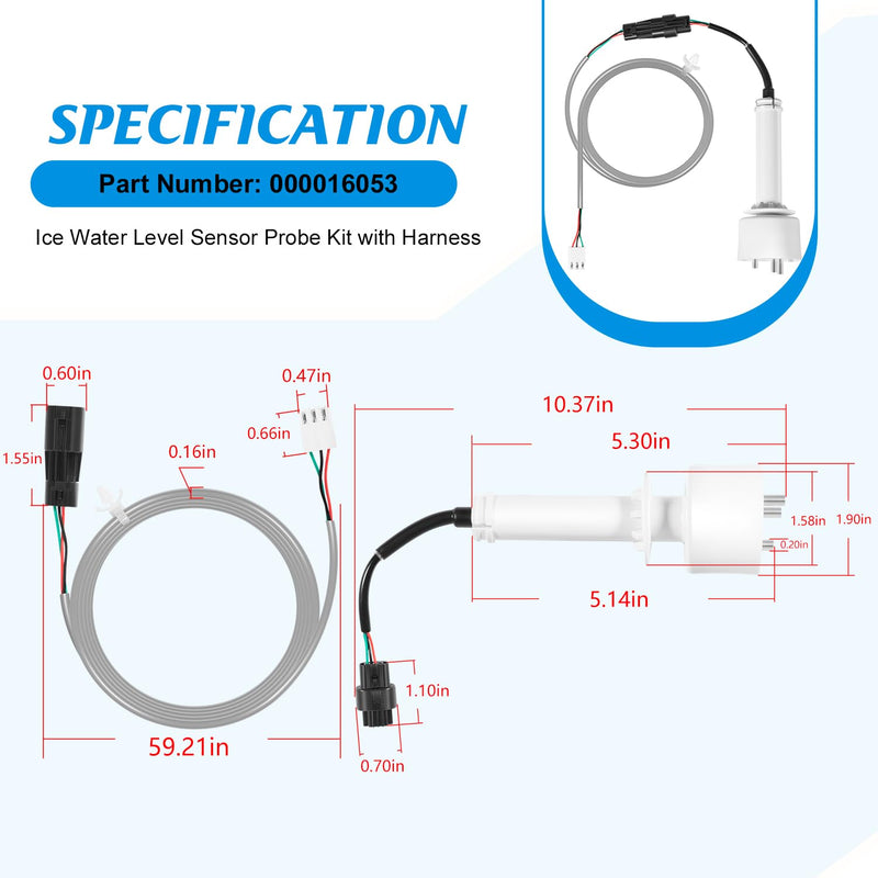 [Australia - AusPower] - 000016053 Ice Water Level Sensor Probe Kit with Harness Replacement for Manitowoc Commercial Ice Machines, Compatible with I0600, I1400, ID0522A, and More Models – Premium Ice Maker Parts 