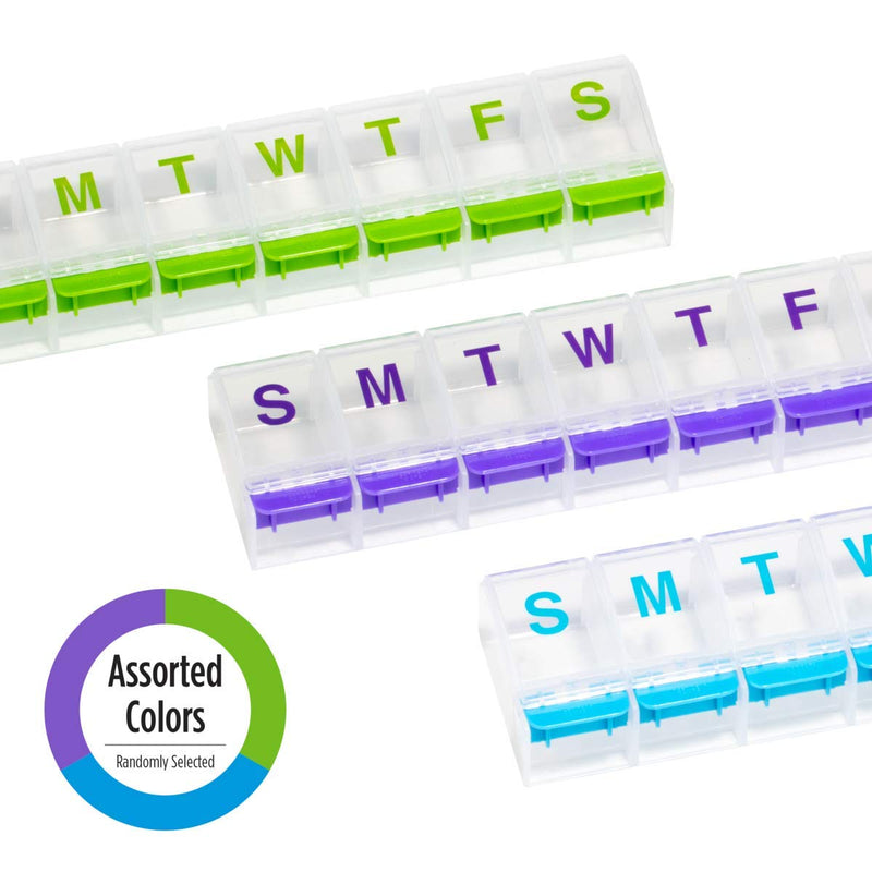 [Australia - AusPower] - EZY DOSE Weekly (7-Day) Pill Case, Medicine Planner, Vitamin Organizer Box, X-Large Push-Button Compartments, Convenient and Easy to Use, Color May Vary, BPA Free X-Large 8.75"x2"x1" 