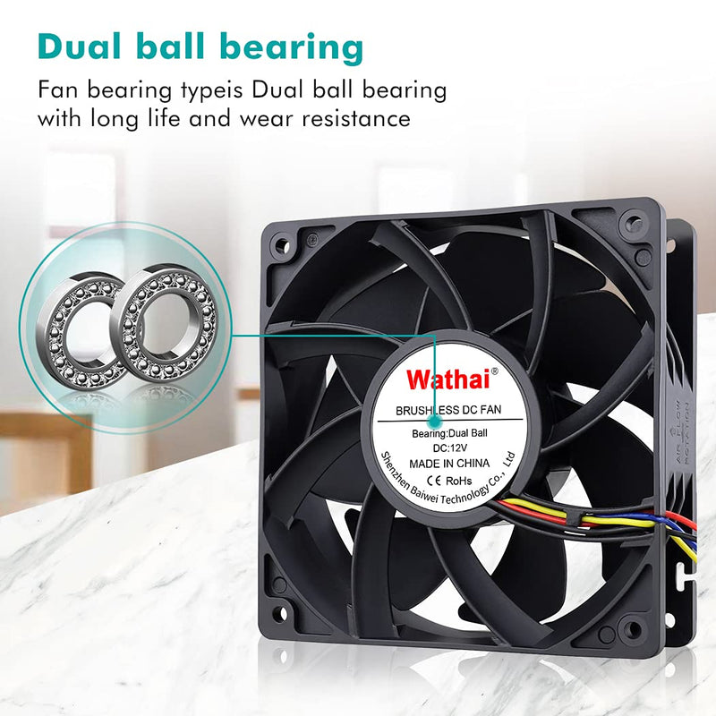 [Australia - AusPower] - Wathai 12038 120mm x 38mm PWM Computer PC Case Fan 12V 4pin 5300rpm 230 CFM High Airflow Duall Ball CFM FG DC Brushless Cooling Fan 12V 4Pin Ball 