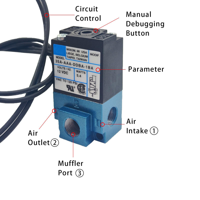 Solenoid Valve, DC12V 5.4W Electronic Boost Control with Brass Fittings 3 Port Electronic Boost Control Solenoid Valve 35A-AAA-DDBA-1BA DC12V 5.4W