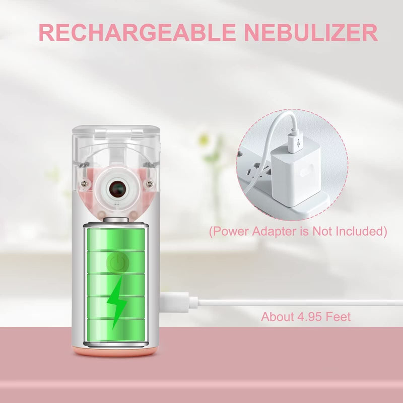 Portable Nebulizer, Ultrasonic Mesh Nebulizer with Two Working Modes, Rechargeable Nebulizer of Cool Mist, Nebulizer Machine for Adults & Kids (Pink)