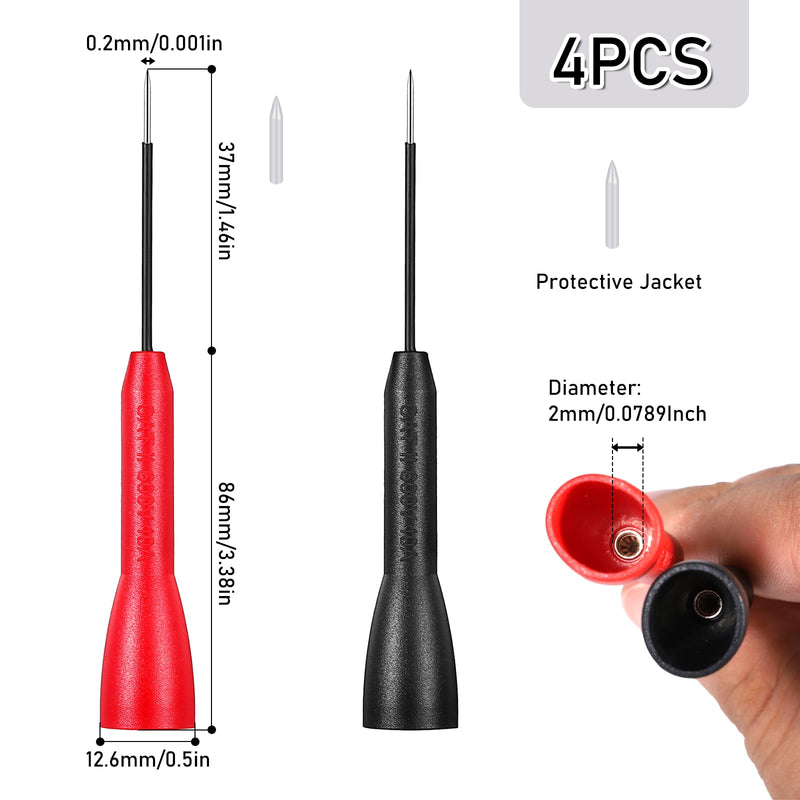 [Australia - AusPower] - 4 Pack 2mm Extended Needle Test Probes 600V/10A Non-Destructive Multimeter Test Probe for Leads Piercing Needles Multimeter Probes for Fluke Meter TestLead 