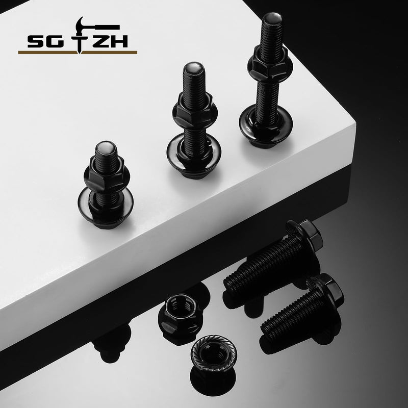 [Australia - AusPower] - M8 x 20mm Flanged Hex Head Bolts, Nuts, Flat & Lock Washers, 20Pcs 18-8 (304) Stainless Steel, Fully Threaded, Black Oxide by SG TZH 20 M8 x 20mm 
