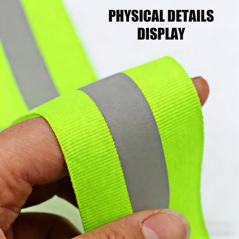 Reflective Ribbon, 2-inch x 33ft high Visibility Fluorescent Strip, Equipped with 2cm Wide Silver Reflective Ribbon Safety Warning Webbing, Suitable for Raincoats, Clothing, Bags, and Cycling