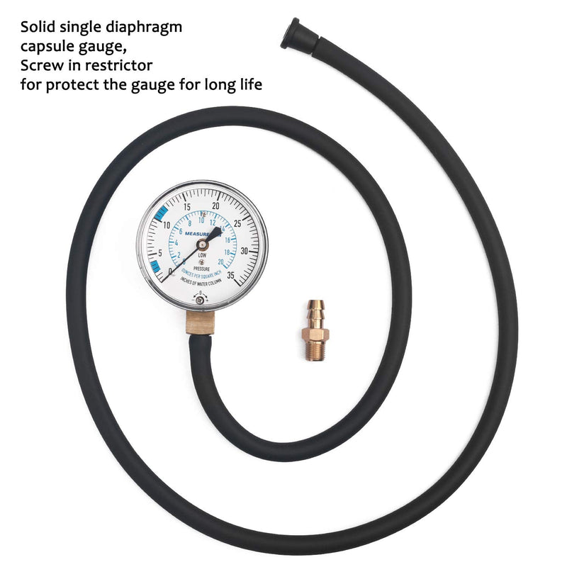 MEASUREMAN Natural Gas or LP Gas Manifold Pressure Test Kit, 0-35 "W.C., 1/4" NPT, 40" Length Hose 0-10inH2O Pressure Test Kit