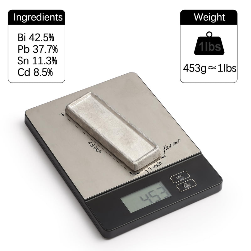 2 Lbs Cerrosafe Metal | Low-Melting Point 158-190℉ Bismuth-Based Alloy Ingot | Ideal for Barrel Casting, Measuring, Chamber Casting | Easy to Melt Compatible with Wood's Metal Applications (2 Lbs) 2 Pounds