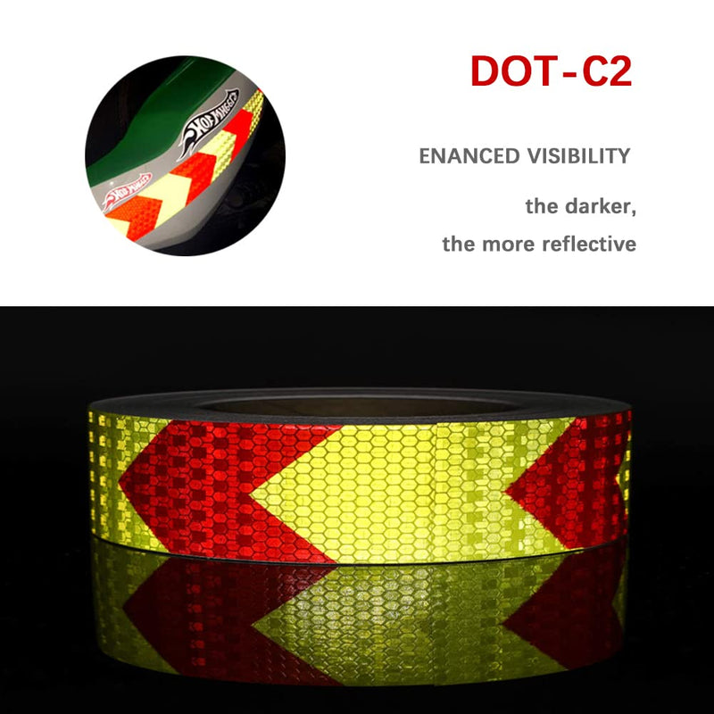 JCXJ 2in x 100 FT Reflective Tape of Red & Yellow Arrow Caution Waterproof High Visibility,Hazard Caution Warning Adhesive Tape Outdoor for Floor Marking, Trailers, Trucks, Cars，Boats