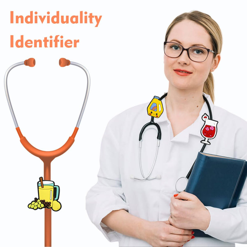 [Australia - AusPower] - 8 Pcs Cartoon Drinks Stethoscope Charms for Nurses,Pediatric Stethoscope Real Working Charms Stethoscope Accessories for Doctors, Nurses, Clinicians and Home 