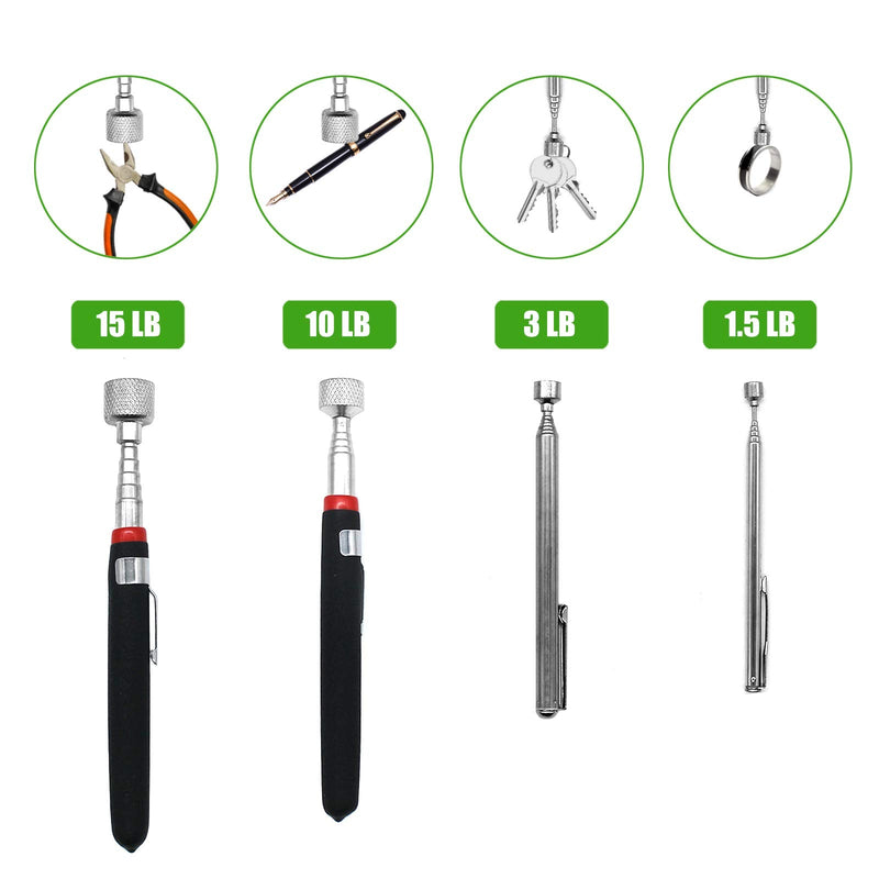 [Australia - AusPower] - Telescopic Magnet, Magnetic Pick Up Tool 4 Pack, Magnetic Retrieval Tool, Magnet Stick (1.5LB 3LB 10LB 15LB) by QPEY Auto 