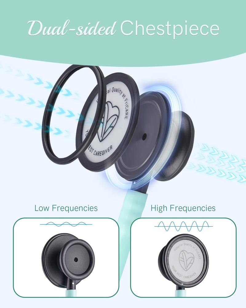 [Australia - AusPower] - FriCARE Lightweight Stethoscope - Stethoscopes for Nurse Medical Nursing Students - Classic Home Health Diagnostic Kit, StethoMedic Essentials, Lifetime Warranty & FSA HSA Eligible (Mint Green) Mint Green 