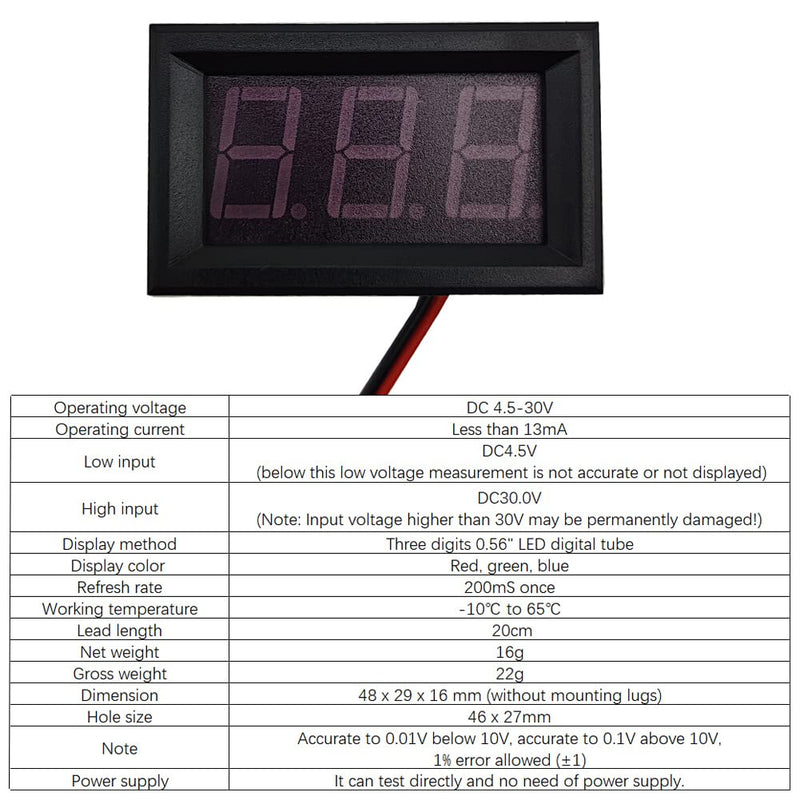 [Australia - AusPower] - 0.56 Inch Two-Wire Digital Voltage Display 3 Bits DC 4.5-30V LED Voltmeter Waterproof Display Voltage Tester Meter with Plastic Shell (Blue, 8 Pack) 
