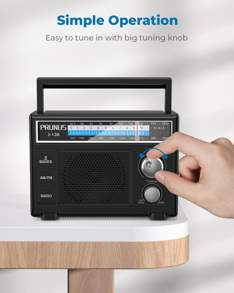 [Australia - AusPower] - PRUNUS Portable Radio AM FM, Transistor Radio Battery Operated and Plug in Wall,Loud Speaker Support AUX in and Micphone in, Small Radios Portable AM FM J-136 