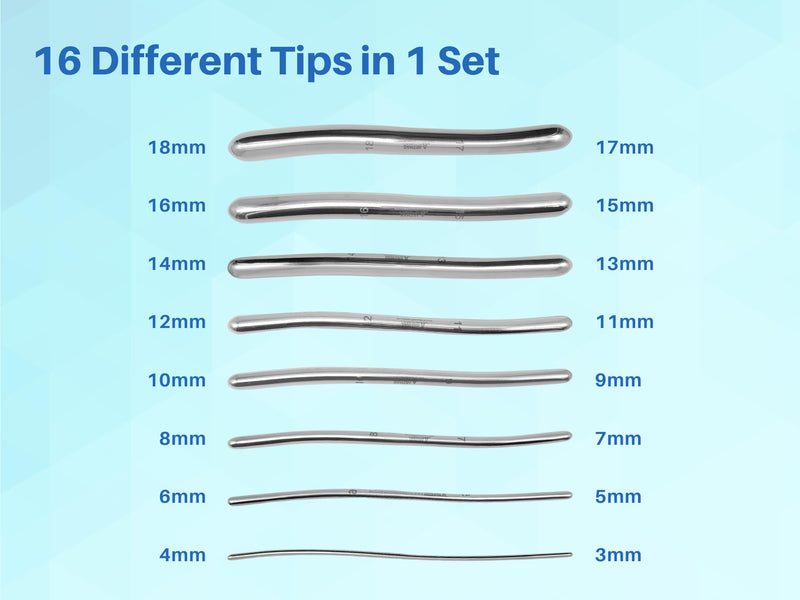 [Australia - AusPower] - 8 Hegar Dilator Sounds Set, 7.5 Inch Double Ended, Stainless Steel, Temperature Control, Autoclavable, Compact Storage Case, Sizes 1mm to 16mm 