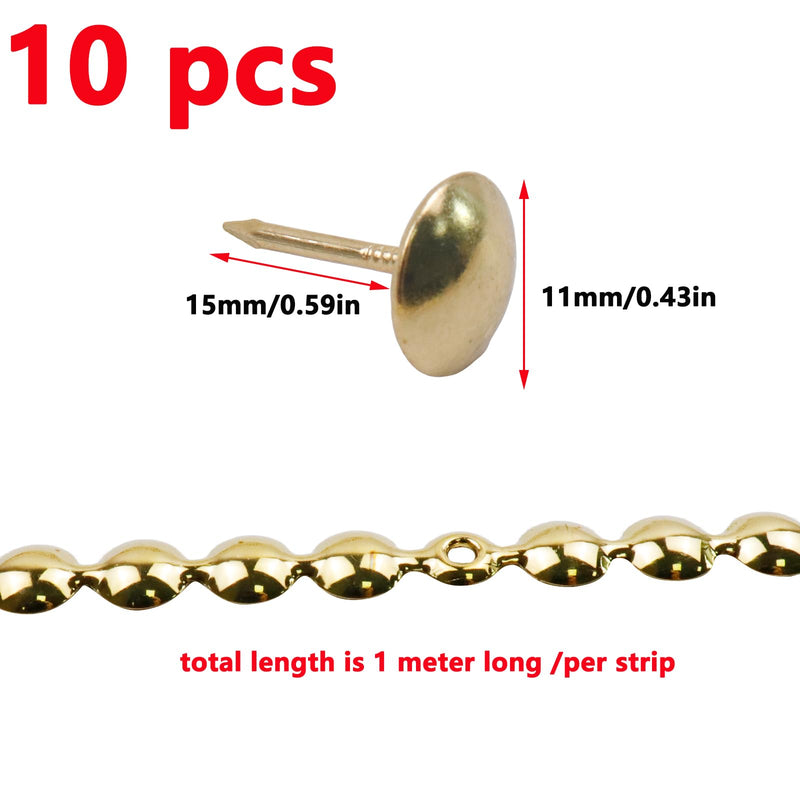 [Australia - AusPower] - Antrader Upholstery Tacks Strips 10Pcs 1Meters Decorative Nail Strips Trim for Sofa Headboard Chair Furniture Decorative Nail with Single Tacks (11mm Gold) 