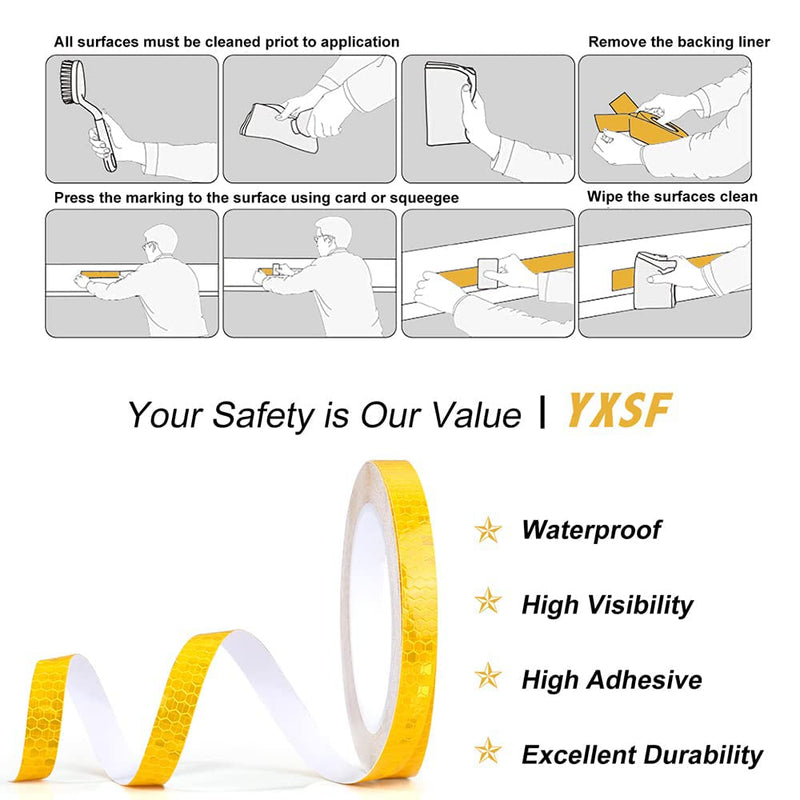Reflective Safety Tape,1/2 Inch×45 Feet Yellow Reflective Strips,high Viscosity Waterproof Reflective Tape for Bikes Cars Ships Motorcycles Raincoat. 1/2 IN*45FT