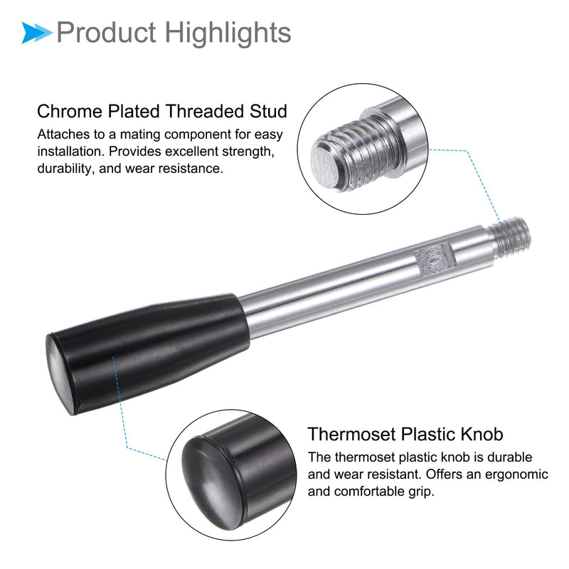 [Australia - AusPower] - Revolving Crank Clamping Handle, M10 Male Thread 125mm Length, Chrome Plated Long Arm Handwheel Handle Knob Black - (Applications: for Lathe Machinery), 2-Pieces 