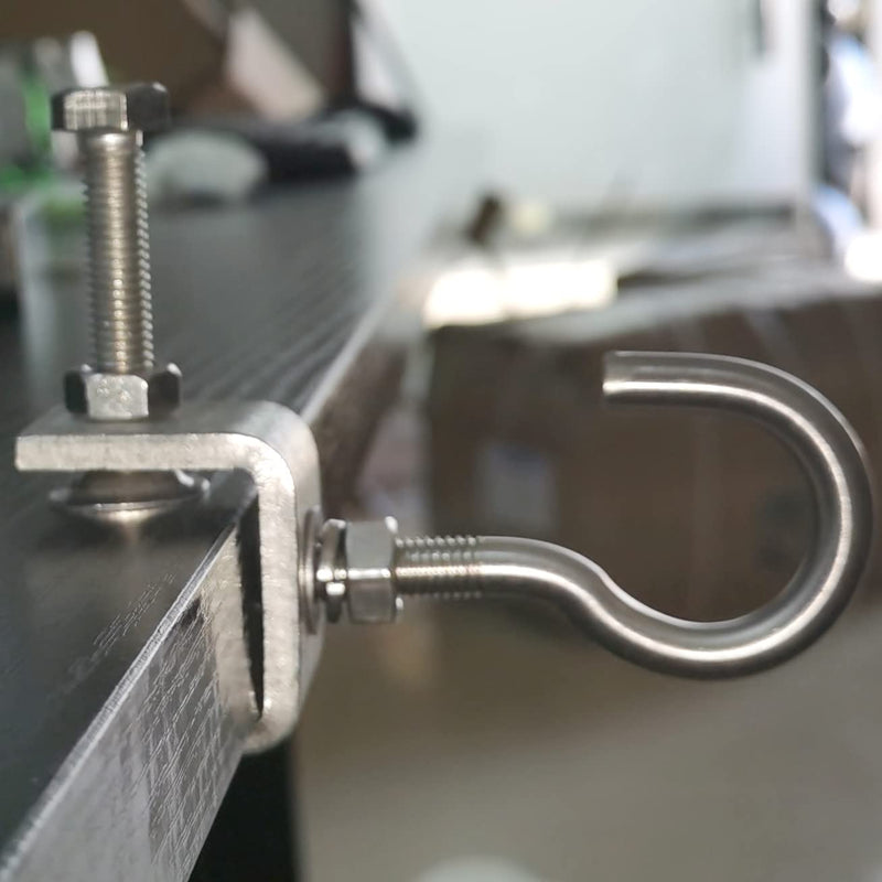 [Australia - AusPower] - 2 Set Metal Beam Hook 1 Inch Stainless Steel C Clamps and Heavy Duty Hanging J Hook/Threaded Screw Hook for Garage I Beam 1.2 in 