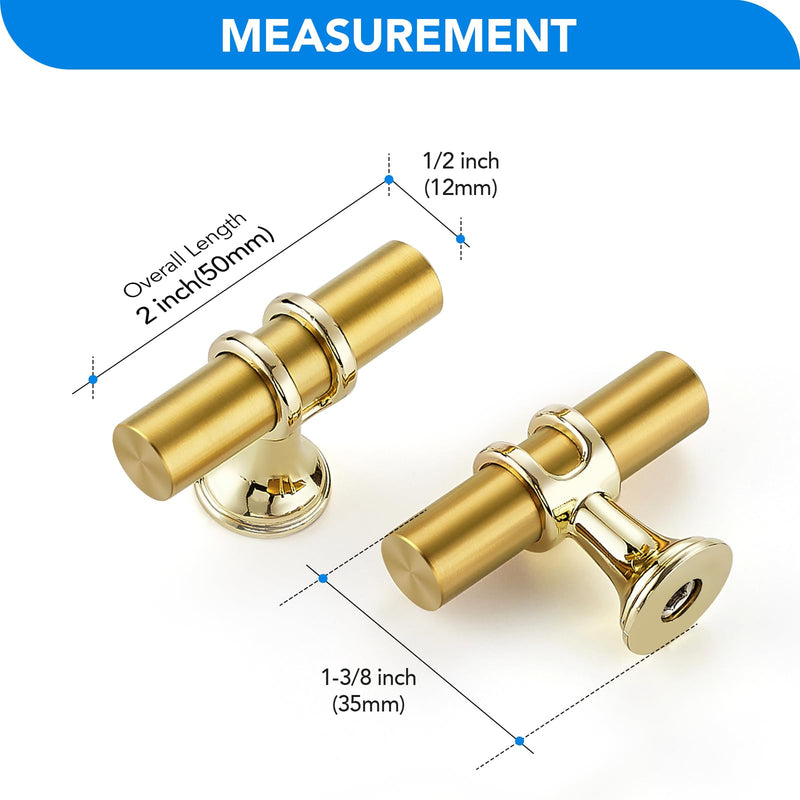 HOME EDIT Brushed Brass Cabinet Knobs Handles, Single Hole Modern T-Bar Drawer Pulls, Decorative Hardware for Cabinets, Dressers, and Drawers, 15 Pack