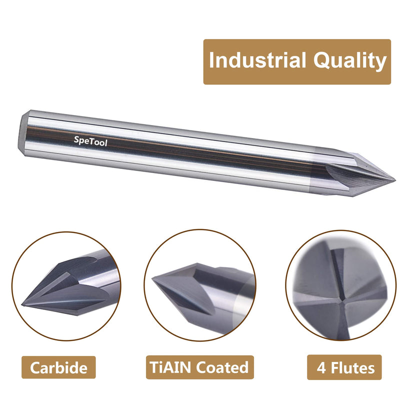 SpeTool 5PCS 60 Degree V Bit 1/4 Inch Shank Carbide CNC Chamfer End Mill 4-Flute V Groove Router Bit with TiAIN Coated for CNC Wood Engraving Carving 5