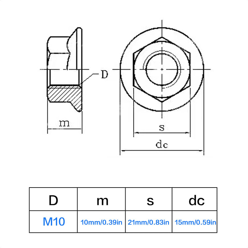 [Australia - AusPower] - 8 Pieces M10 x 1.25mm Serrated Flange Nut Hex Lock Nuts, Fine Thread, Stainless Steel 304 