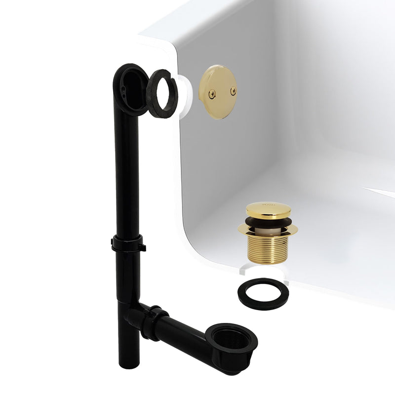 Westbrass 593144-01 Black 1-1/2" Tubular Tip-Toe Bath Waste Drain Kit, Polished Brass 1-Pack