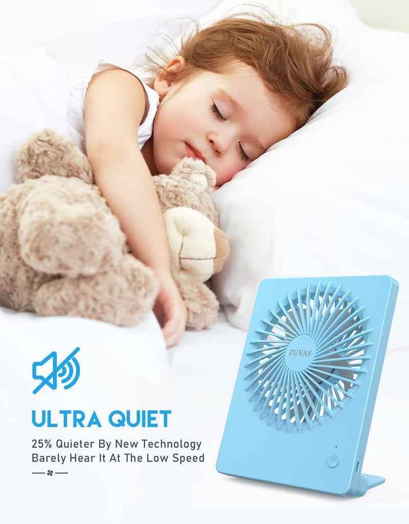 [Australia - AusPower] - Zuvas Desk Fan Battery Operated Fan Rechargeable 180°Tilt Folding Personal Fan Ultra Quiet Small Portable Fan 3 Speed Adjustable Strong Wind USB Fan For Office Bedroom Home Desktop Camping (Blue) Blue 