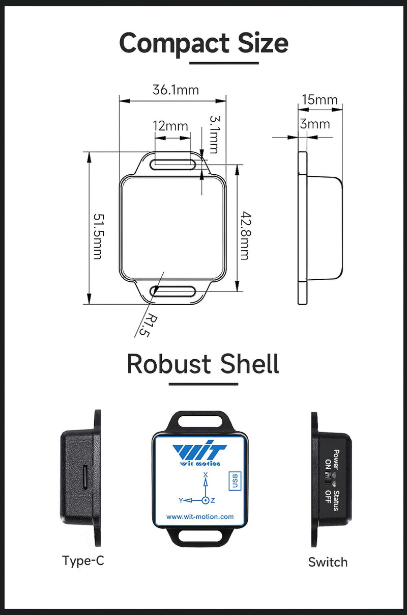 [Australia - AusPower] - [Ble Vibration Sensor ] WTVB01-BT50 Ble Wireless MPU6050 Multi-Connect Vibration Sensor, 100Hz Output 3-axis (Vibration Displacement + Vibration Speed + Vibration Angle + Vibration Frequency) 