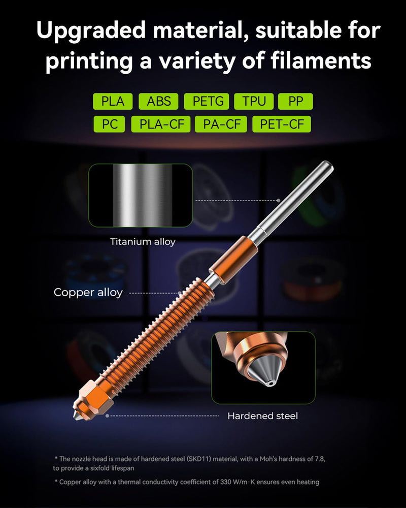 Creality Official K2 Plus Nozzles, 0.4/0.6/0.8mm 4PCS Quick-Swap 3D Printer Hotend Nozzle Kit, Copper Alloy and Hardened Steel, 3D Printer Accessories for K2 Plus, K2, K2 Pro, Creality Hi 4PCS 0.4/0.6/0.8mm