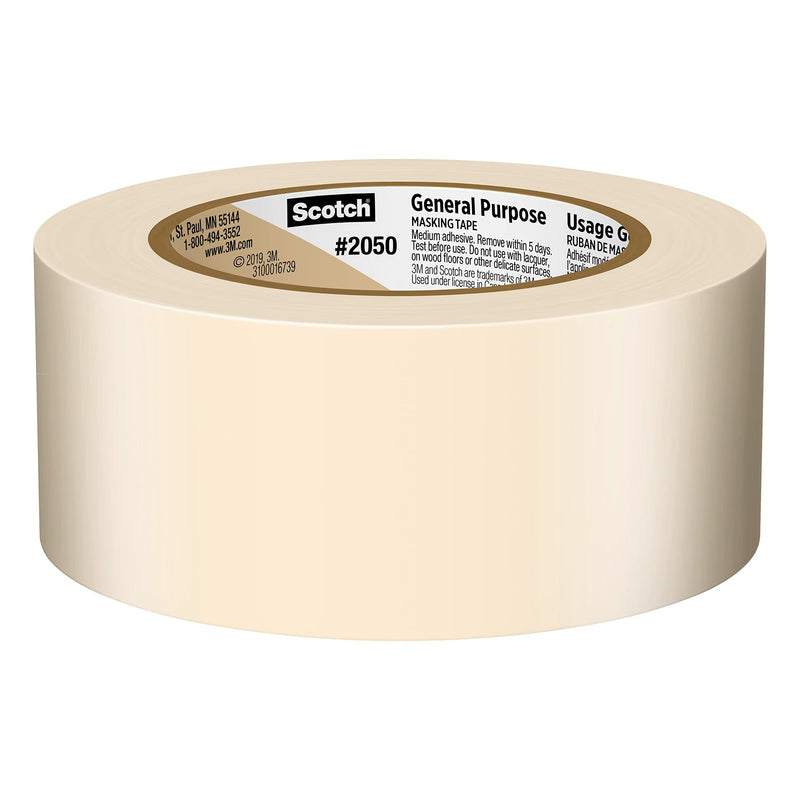 Scotch General Purpose Masking Tape, 1.88 in x 60.1 yd, Beige, Sticks for Up to 5 Days, Removes Easily Without Leaving Sticky Residue, Easy-to-Tear Masking Tape (2050-48MP)