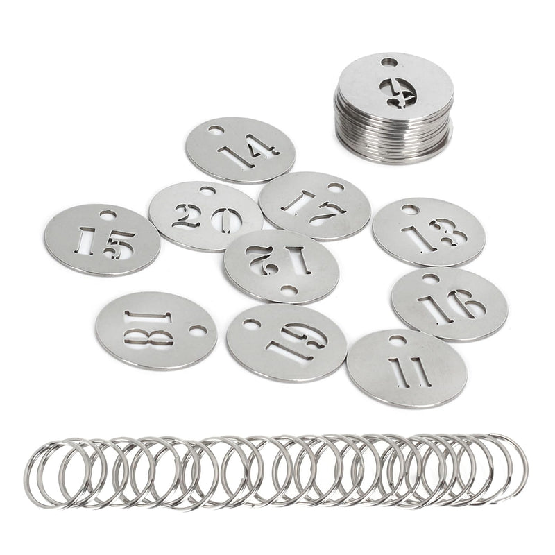Number Key Tags with Rings, 1" 304 Stainless Steel Key ID Tags, Metal Number Labels - 1 to 60 Numbers 1 to 60