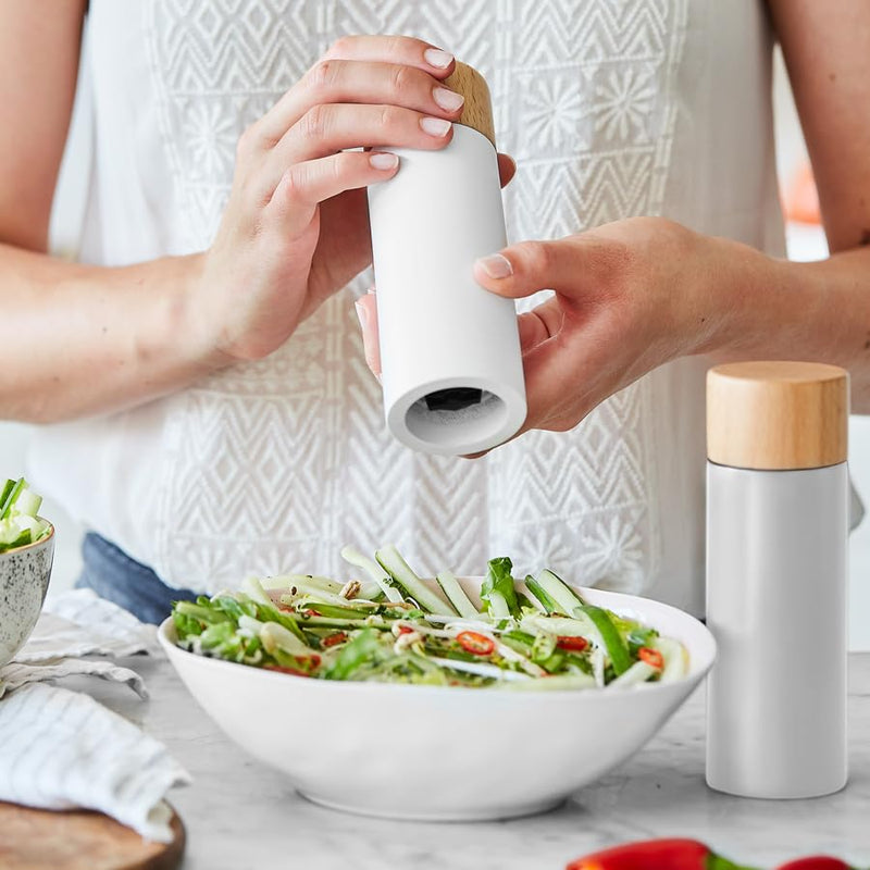 Salt and Pepper Mill-Set Made from Wood with Durable Ceramic Grinder, Wooden Spice Grinder Set with Adjustable Fineness Settings - Grey/White Grey,white
