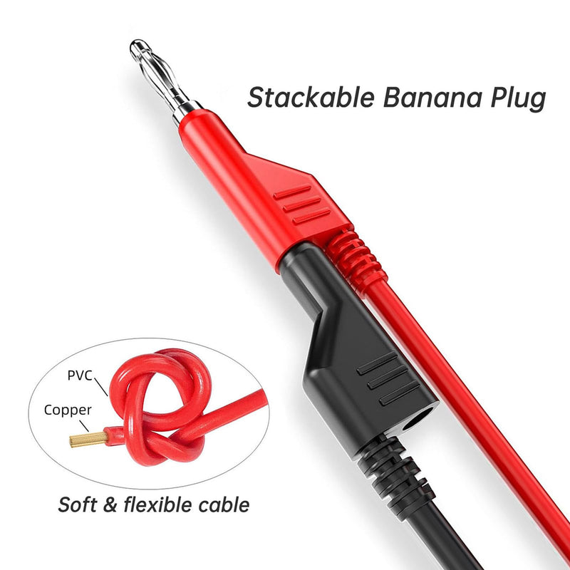 [Australia - AusPower] - Cleqee 4 mm Stackable Banana Plug to Crocodile Alligator Clips Test Leads Flexible Cable Wire Pack of 2 Red Black 3.3 ft/1 m for Multimeter Electrical Testing 2 Stück -1M 