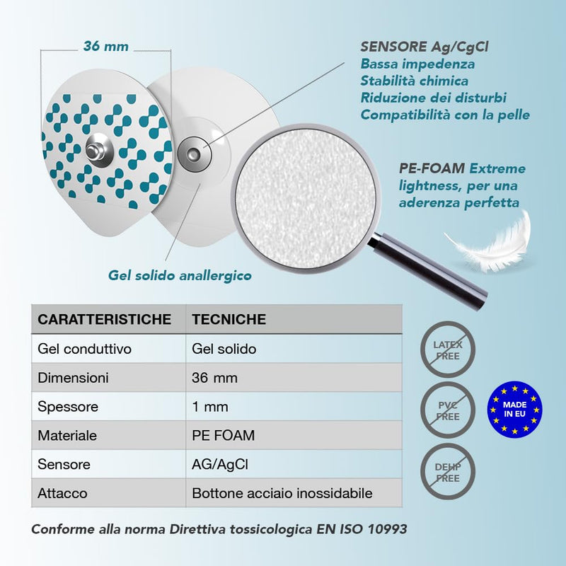 ECG Electrodes Disposable Electrodes 36mm Diameter for Basal and Holter Monitoring Hypoallergenic Solid Gel Secure Adhesion Compatible with All ECG and Holter Models Pack of