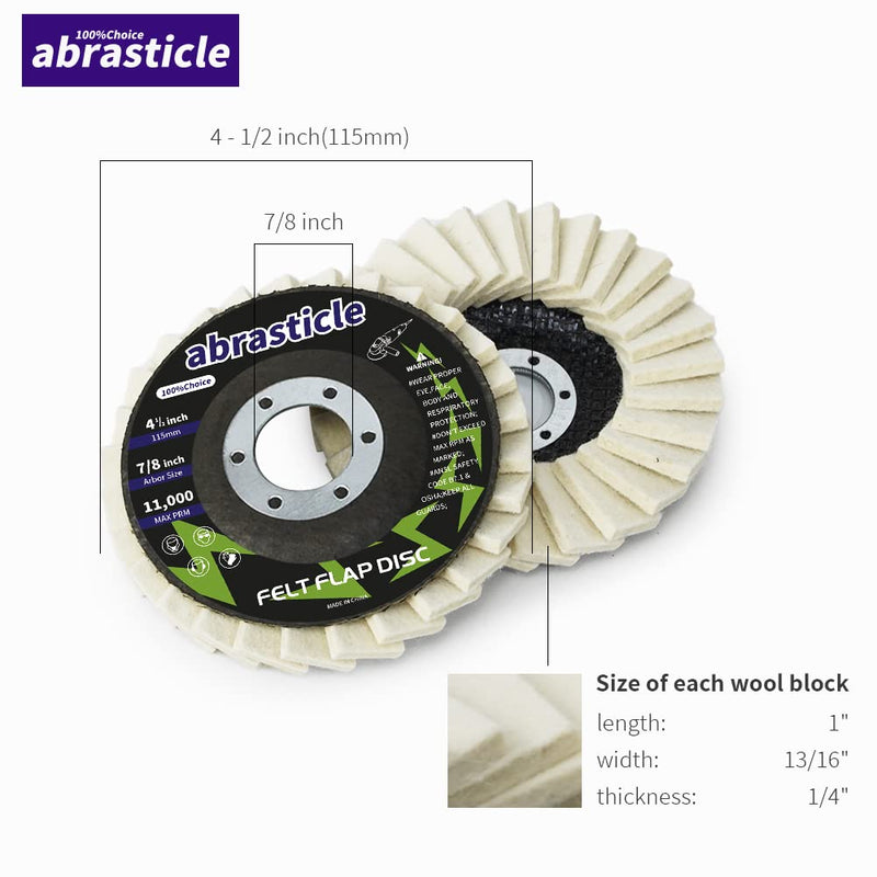 [Australia - AusPower] - 4-1/2" x 7/8" Felt Flap Disc Felt Polishing Flap Discs Wool Flap Buffing Wheel Pad for Angle Grinder 